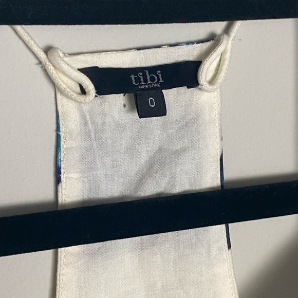 Tibi Silk Printed Top Blue White Peplum Racerback Abstract Print Tank Top Size 0 - Picture 4 of 6
